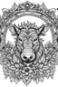 Placeholder: portrait of warthog and background fill with flowers on white paper with black outline only, style mandala