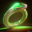 Placeholder: Ring snake as diamond with green diamond eyes, sculpture, hyperphotorealistic,8k,HDR,macro lens, sharp focus, hyper detail, sparkle, unreal engine 5, neon lighting, masterpiece, hypermaximalist, intcrate detailed, elegant, hyper detailed, bokeh, studio lighting, jewelry art, dark, masculine