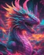 Placeholder: Close up shot, Dragon in a vibrant synthwave dreamscape, neon chaos swirling energetically around pixelated forms, a dynamic fusion of retro gaming nostalgia and futuristic abstraction