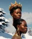 Placeholder: a fancy portrait of a snow african Queen by Greg Rutkowski, Sung Choi, Mitchell Mohrhauser, Maciej Kuciara, Johnson Ting, Maxim Verehin, Peter Konig, kente, 8k photorealistic, cinematic lighting, HD, high details, dramatic, atmosphereric, trending on artstation