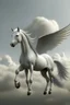 Placeholder: white horse with wings , ears rubbit standing on cloud