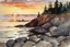 Placeholder: Sunset, rocks, mountains, rocky land, epic, winslow homer watercolor paintings