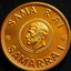 Placeholder: view of the word, Samarrrai , on a gold coin ,with picture of , man head 2024 in the middle of the coin