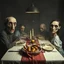 Placeholder: Photo of a family sitting at the dinner table. Hypermaximalist, grime, shadow, fog, unsettling, antique, old, liminal, odd, uncanny, transformational, interesting, rift, cryptic, low-fidelity, unreal, deserted, abstracted, twins, ambiguous, surreal, jaws, elongated, oblong, undulating, mouths, eyes, eerie