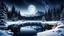 Placeholder: A mystical winter night scene; dark pine trees surround a snow-covered lake, reflecting the moonlight. Snowflakes twirl through the air, enchanting the serene winter forest.