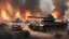 Placeholder: Rows of tanks were destroyed until they exploded and burned, fire burned the tanks, black smoke rose up, a very realistic picture