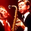 Placeholder: eyes closed REd-haired ron howard as richie from happy days Is playing the saxophone with his "eyes closed", rock band, saxophone To lips, looking at camera