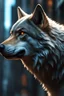 Placeholder: image of a large wolfs head in profile. 4k. Photorealistic. Urban fantasy