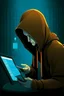 Placeholder: book cover about computer hacker, hoodie, cellphone