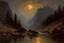 Placeholder: mistery night, mountains, rocks, river, epic, gothic and dark, wilfrid de glehn, friedrich eckenfelder, and anna boch impressionism paintings