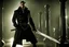 Placeholder: Still frame of Tom Hardy as Father Alexander Anderson from the live action "Hellsing" movie based on the anime of the same name. He is throwing glowing swords.