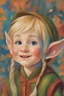 Placeholder: Handsome little elf man with pointed ears, big nose, 30cm, light eyes and long blond hair laughing insolently