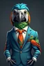 Placeholder: Parrot dressed in an elegant modern suit with a nice tie. Fashion portrait of an anthropomorphic animal, shooted in a charismatic human attitude - Generative AI