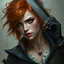 Placeholder: a beautiful fantasy woman, young, ginger hair, troubled, assassin, dark fantasy art