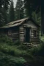 Placeholder: una cabaña vieja saliendo del bosque