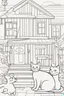 Placeholder: coloring page for kids, Cats in the house, cartoon style, thick lines, low detail, no shading