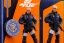 Placeholder: Mike Pence G.I. Joe toy Doll With a gun and Space force uniform inside blister packaging hanging on a Wallrack in toystore, fluorescent orange, wide angle shot whole body, black boots, laser, pricetag, Jetpack,fullsize