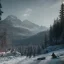 Placeholder: Five people hunting in a snowy forest, sense of fear, mountain hut in the background, Alps, night, 8k, HD, cinematography, photorealistic, Cinematic, Color Grading, Ultra-Wide Angle, Depth of Field, hyper-detailed, beautifully color-coded, insane details, intricate details, beautifully color graded, Cinematic, Color Grading, Editorial Photography, Depth of Field, DOF, Tilt Blur, White Balance, 32k, Super-Resolution, Megapixel, ProPhoto RGB, VR, Halfrear Lighting, Backlight, Natural Lighting