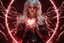 Placeholder: Wizard girl with a heart bleed in her hands, half demon and half angel, sparks around, macro photography,