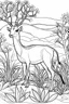 Placeholder: Outline art, antelope in the garden, cartoon style, black and white, low detail, no shading, --ar 9:11