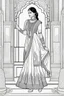 Placeholder: Coloring page for adults of a elegant fashion model woman wearing hindi dress, dynamic poses, full body portrait, thick and clean lines, clean details, no-color, no-turban, , non background, non color, non shading, no-grayscale, dynamic poses, full body portrait, thick and clean lines, clean details, no-color, no-turban, , non background, non color, non shading, no-grayscale