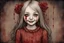 Placeholder: body anormal, smile blood, girl cute, watercolor illustration by <John Kenn Mortensen>, darkred tones,