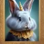 Placeholder: fantasy magic, sharp focus, illustration, highly detailed, digital painting, concept art, art germ and Paul Lewin and Kehinde Wiley, masterpiece silver slolo rabbit with unicorn horn