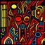 Placeholder: Neon legacy of nyctophoba, by A. R. Penck, mind-bending illustration; asymmetric, warm colors, dark background