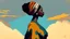 Placeholder: Design, African woman, oil painting, featureless, graphic, drawing without facial features, background, sky, traditional clothes, cartoon, looking left