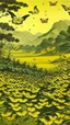 Placeholder: A yellow stinky field with butterflies painted by Utagawa Hiroshige