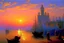 Placeholder: a medieval town by the sea at sunset by artist "Ivan Constantinovich Aivazovsky"