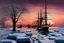 Placeholder: Amazing sunset, trees, ice, winter, ships, philip wilson steer impresionism painting