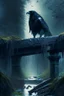 Placeholder: storm crow on stone bridge in magical forest, 4 k, trending art, depth of field, high detail, high contrast