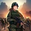 Placeholder: army girl, combat fatigues, plate carrier vest, shemag balaclava, military helmet, battlefield in the background, trending on artstation