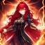 Placeholder: girl, masterpiece, best quality, volumetric lighting, detailed outfit, perfect eyes, red hair, long hair, vibrant golden eyes, messy hair, lightning magic, angry, smile,