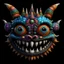 Placeholder: A cute, colorful, and whimsical monster with large eyes, horns, and a wide toothy grin, rendered in a highly detailed and photorealistic style, on a black background.