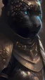 Placeholder: photorealistic cute black jaguar knight, hyperdetailed painting, luminism, Bar lighting, complex, ancient greek clothes, messy brown old clothes, 4k resolution concept art, Artgerm, WLOP, Alphonse Mucha, 3d render, octane render, intricately detailed, cinematic, trending on artstation | Isometric | Centered hipereallistic cover photo awesome full color, hand drawn, dark, gritty, realistic mucha, klimt, cinematic