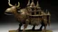 Placeholder: A brownish bronze coliseum with a moose designed in African masks painted by Claude Monet