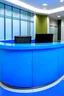 Placeholder: Blue circular reception desk