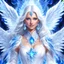 Placeholder: ARCHANGE FEMALE (WOMEN) . grandes AILES beautifull MAN SOURIANT , smiling happiness,wrings, 2 AILES, whole body, brillant jewels, light, ice kingdom digital painting,a crystal - clear ice, majestic, ice fractal, Fantasy, Illustration,Character Design, magician beautifull man, blue eyes, white LONG hair - white clothes BLANCS DRESS , face smiling happiness