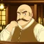 Placeholder: A fat balding Italian man with mustache in a medieval tavern anime