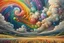 Placeholder: collaboration between Salvador Dali, Vincent Van Gogh, and Jean Baptiste Monge. Swirling rainbow storm clouds over a vast field of long grass and plentiful flowers swaying in the winds. Modifiers: fantasy many rainbow bubbles photorealistic beautiful colourful cinematic postprocessing Van Gogh acrylic art pencil sketch quilling salvator dali Craig Rutkowski