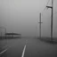 Placeholder: An empty carpark on a misty day. Telegraph poles and wires. Muted tones. Tilted horizon. With blotches, blurry areas and lens noise and grain. Hyper realistic Photo 4k