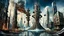 Placeholder: a stunningly weird image of a futuristic tall tower metropolis using Salvador Dali's paranoiac-critical method, where buildings and structures appear to melt into the skyline cityscape is filled with floating mad, twisted sharp metal shapes that interact with the buildings and each other, forming a surreal tableau of a dreamlike reality. neu-steampunk vibe, essence of the scene in a cinematic manner, dramatic shadows , perspectives and bizarre, deep colors, futuristic surreal