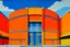 Placeholder: An orange coliseum with fists on the entrance painted by Piet Mondrian