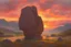 Placeholder: beautiful sunset, rocks, videgame landscapes influence, epic, one person, distant mountains, rodolphe wytsman, jenny montigny, and friedrich eckenfelder impressionism paintings