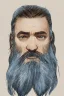 Placeholder: portrait, watercolour, realistic, illustration, dnd, fantasy, dwarf, beard, square face, ghost, ethereal, blue skin, glowy skin, see-through