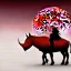 Placeholder: red samurai riding a red rhino, full moon, transparent background