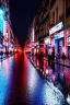 Placeholder: Cyberpunk street view in night , paris , rain, ground reflection