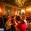 Placeholder: Party in a schloss, cheering people, Austrian aesthetic, warm colors, wood, green, red, 8k, HD, cinematography, photorealistic, Cinematic, Color Grading, Ultra-Wide Angle, Depth of Field, hyper-detailed, beautifully color-coded, insane details, intricate details, beautifully color graded, Cinematic, Color Grading, Editorial Photography, Depth of Field, DOF, Tilt Blur, White Balance, 32k, Super-Resolution, Megapixel, ProPhoto RGB, VR, Halfrear Lighting, Backlight